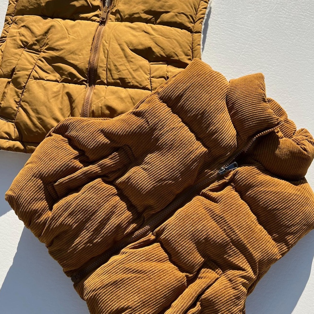 Carly Jean Los Angeles Blake Corduroy Puffer Vest Brown Crop CJLA